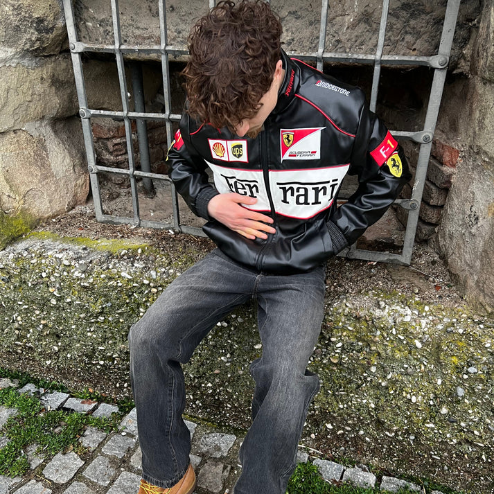 Giacca in Pelle Racing Bianca – Stile F1
