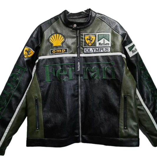 Giacca in Pelle Racing Verde – Stile F1